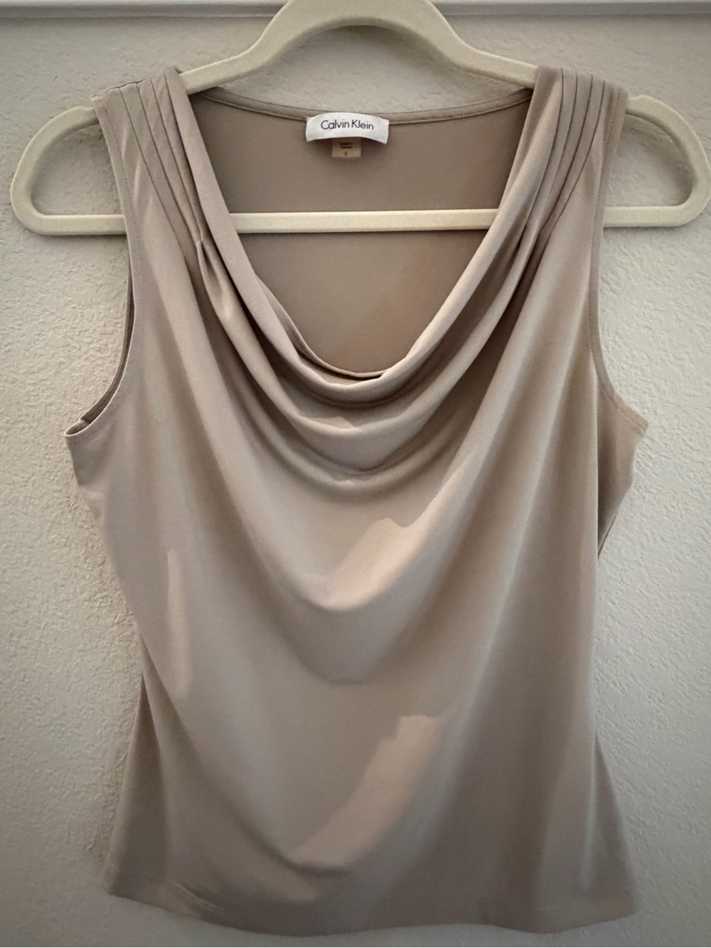 Calvin Klein Draped Cowl Neck Sleeveless Camisole - Taupe